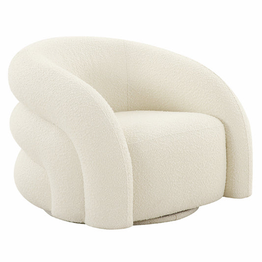The Chicago Swivel Occasional Chair has a wide ribbed design, swivel base and polyester boucle upholstery in the colour white.
