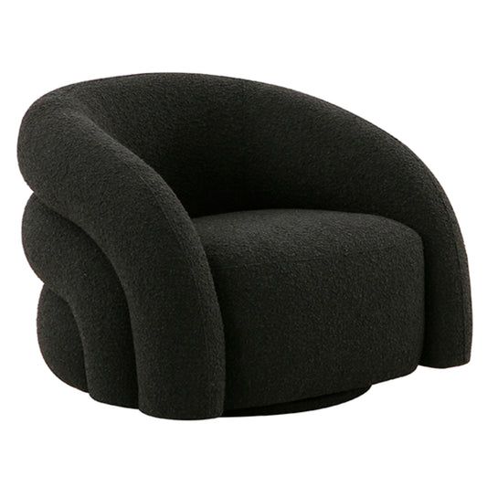 The Chicago Swivel Occasional Chair has a wide ribbed design, swivel base and polyester boucle upholstery in the colour black.