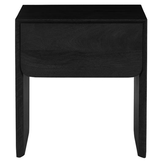The Oslo Side Table has a single drawer, curved edge finish and mango wood frame in the colour black.
