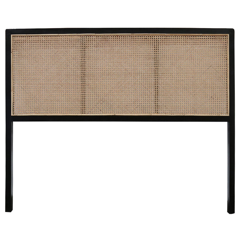 Unison Rattan Headboard Super King Black/Rattan. Teak framed super king headboard in black finish with natural open rattan lattice.