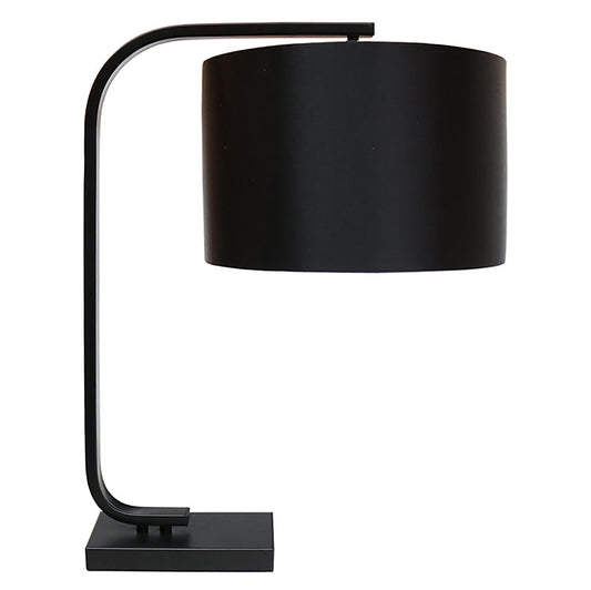 Table lamp with metal frame in black and black shade.